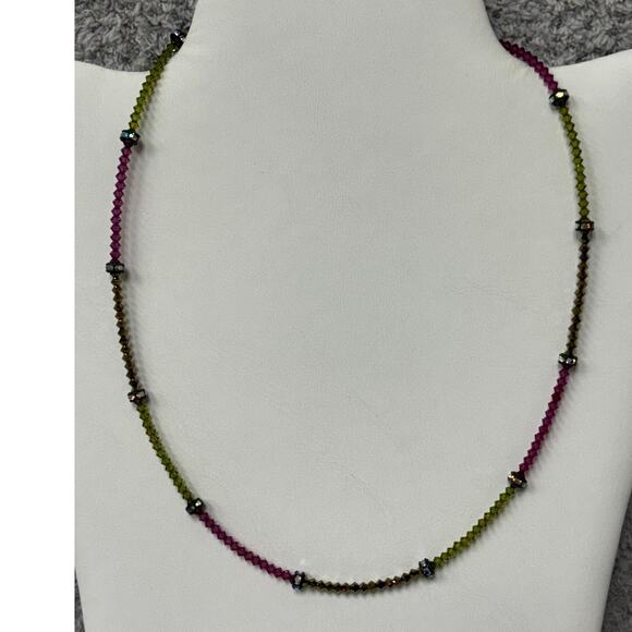 Lori Frantz Koenig Green Purple Faceted Austrian Crystal Necklace #64193 - Picture 1 of 4